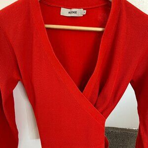 KLOKE Melbourne Designer Wrap Cotton Cardigan Size Small Vermillion